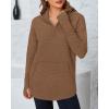 imageBTFBM Sweaters for Women Fall Clothes 2025 Pocket Quarter Zip Pullover V Neck Long Sleeve Knit Trendy Winter SweaterBrown
