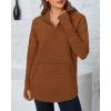 imageBTFBM Sweaters for Women Fall Clothes 2025 Pocket Quarter Zip Pullover V Neck Long Sleeve Knit Trendy Winter SweaterCaramel