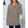 imageBTFBM Sweaters for Women Fall Clothes 2025 Pocket Quarter Zip Pullover V Neck Long Sleeve Knit Trendy Winter SweaterKhaki