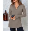imageBTFBM Sweaters for Women Fall Clothes 2025 Pocket Quarter Zip Pullover V Neck Long Sleeve Knit Trendy Winter SweaterKhaki