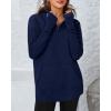 imageBTFBM Sweaters for Women Fall Clothes 2025 Pocket Quarter Zip Pullover V Neck Long Sleeve Knit Trendy Winter SweaterNavy Blue