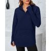 imageBTFBM Sweaters for Women Fall Clothes 2025 Pocket Quarter Zip Pullover V Neck Long Sleeve Knit Trendy Winter SweaterNavy Blue