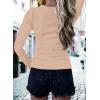 imageBTFBM Women Long Sleeve Shirts Fall Tops V Neck Button Up Slim Fit Ribbed Knit Solid Color Casual Shirts 2025Apricot
