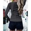 imageBTFBM Women Long Sleeve Shirts Fall Tops V Neck Button Up Slim Fit Ribbed Knit Solid Color Casual Shirts 2025Black Grey