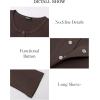 imageBTFBM Women Long Sleeve Shirts Fall Tops V Neck Button Up Slim Fit Ribbed Knit Solid Color Casual Shirts 2025Coffee
