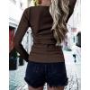 imageBTFBM Women Long Sleeve Shirts Fall Tops V Neck Button Up Slim Fit Ribbed Knit Solid Color Casual Shirts 2025Coffee