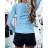 imageBTFBM Women Long Sleeve Shirts Fall Tops V Neck Button Up Slim Fit Ribbed Knit Solid Color Casual Shirts 2025Light Blue