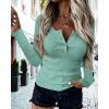 imageBTFBM Women Long Sleeve Shirts Fall Tops V Neck Button Up Slim Fit Ribbed Knit Solid Color Casual Shirts 2025Mint Green