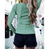 imageBTFBM Women Long Sleeve Shirts Fall Tops V Neck Button Up Slim Fit Ribbed Knit Solid Color Casual Shirts 2025Mint Green