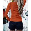 imageBTFBM Women Long Sleeve Shirts Fall Tops V Neck Button Up Slim Fit Ribbed Knit Solid Color Casual Shirts 2025Orange Red