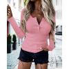 imageBTFBM Women Long Sleeve Shirts Fall Tops V Neck Button Up Slim Fit Ribbed Knit Solid Color Casual Shirts 2025Pink