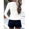 imageBTFBM Women Long Sleeve Shirts Fall Tops V Neck Button Up Slim Fit Ribbed Knit Solid Color Casual Shirts 2025White