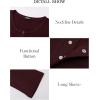 imageBTFBM Women Long Sleeve Shirts Fall Tops V Neck Button Up Slim Fit Ribbed Knit Solid Color Casual Shirts 2025Wine Red