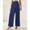 imageBTFBM Women Wide Leg Dress Pants 2025 High Waisted Button Pleated Business Casual Trousers Office Work Palazzo PantsDark Blue