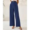 imageBTFBM Women Wide Leg Dress Pants 2025 High Waisted Button Pleated Business Casual Trousers Office Work Palazzo PantsDark Blue