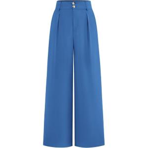 imageBTFBM Women Wide Leg Dress Pants 2025 High Waisted Button Pleated Business Casual Trousers Office Work Palazzo PantsBlue
