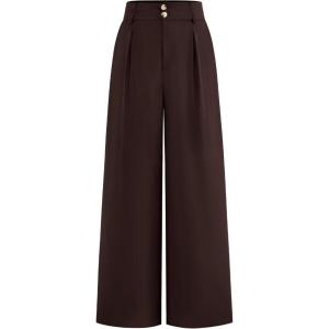 imageBTFBM Women Wide Leg Dress Pants 2025 High Waisted Button Pleated Business Casual Trousers Office Work Palazzo PantsDark Brown