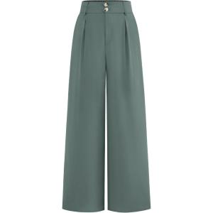 imageBTFBM Women Wide Leg Dress Pants 2025 High Waisted Button Pleated Business Casual Trousers Office Work Palazzo PantsGrey Green