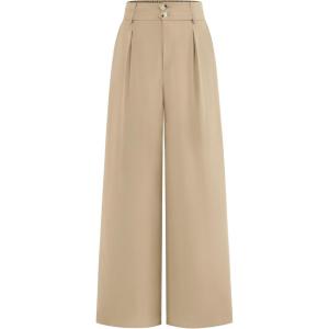 imageBTFBM Women Wide Leg Dress Pants 2025 High Waisted Button Pleated Business Casual Trousers Office Work Palazzo PantsLight Khaki