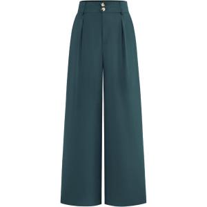 imageBTFBM Women Wide Leg Dress Pants 2025 High Waisted Button Pleated Business Casual Trousers Office Work Palazzo PantsTeal