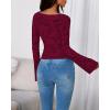 imageBTFBM Casual Long Sleeve Shirts Fall 2025 Going Out Tops for Women Trendy Floral Work Blouses Bodycon TunicsWine Red