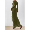 imageBTFBM Womens Maxi Dresses Fall 2025 Long Sleeve Ruched Bodycon Solid Ruffle Mermaid Cocktail Wedding Guest DressArmy Green