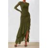 imageBTFBM Womens Maxi Dresses Fall 2025 Long Sleeve Ruched Bodycon Solid Ruffle Mermaid Cocktail Wedding Guest DressArmy Green