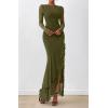 imageBTFBM Womens Maxi Dresses Fall 2025 Long Sleeve Ruched Bodycon Solid Ruffle Mermaid Cocktail Wedding Guest DressArmy Green