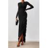 imageBTFBM Womens Maxi Dresses Fall 2025 Long Sleeve Ruched Bodycon Solid Ruffle Mermaid Cocktail Wedding Guest DressBlack
