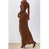imageBTFBM Womens Maxi Dresses Fall 2025 Long Sleeve Ruched Bodycon Solid Ruffle Mermaid Cocktail Wedding Guest DressBrown