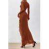 imageBTFBM Womens Maxi Dresses Fall 2025 Long Sleeve Ruched Bodycon Solid Ruffle Mermaid Cocktail Wedding Guest DressCaramel