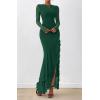 imageBTFBM Womens Maxi Dresses Fall 2025 Long Sleeve Ruched Bodycon Solid Ruffle Mermaid Cocktail Wedding Guest DressDark Green