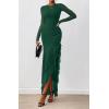 imageBTFBM Womens Maxi Dresses Fall 2025 Long Sleeve Ruched Bodycon Solid Ruffle Mermaid Cocktail Wedding Guest DressDark Green