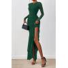 imageBTFBM Womens Maxi Dresses Fall 2025 Long Sleeve Ruched Bodycon Solid Ruffle Mermaid Cocktail Wedding Guest DressDark Green