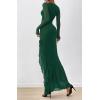imageBTFBM Womens Maxi Dresses Fall 2025 Long Sleeve Ruched Bodycon Solid Ruffle Mermaid Cocktail Wedding Guest DressDark Green