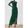 imageBTFBM Womens Maxi Dresses Fall 2025 Long Sleeve Ruched Bodycon Solid Ruffle Mermaid Cocktail Wedding Guest DressDark Green