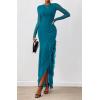 imageBTFBM Womens Maxi Dresses Fall 2025 Long Sleeve Ruched Bodycon Solid Ruffle Mermaid Cocktail Wedding Guest DressLake Blue
