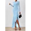 imageBTFBM Womens Maxi Dresses Fall 2025 Long Sleeve Ruched Bodycon Solid Ruffle Mermaid Cocktail Wedding Guest DressLight Blue