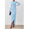 imageBTFBM Womens Maxi Dresses Fall 2025 Long Sleeve Ruched Bodycon Solid Ruffle Mermaid Cocktail Wedding Guest DressLight Blue
