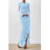 imageBTFBM Womens Maxi Dresses Fall 2025 Long Sleeve Ruched Bodycon Solid Ruffle Mermaid Cocktail Wedding Guest DressLight Blue