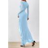 imageBTFBM Womens Maxi Dresses Fall 2025 Long Sleeve Ruched Bodycon Solid Ruffle Mermaid Cocktail Wedding Guest DressLight Blue