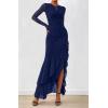imageBTFBM Womens Maxi Dresses Fall 2025 Long Sleeve Ruched Bodycon Solid Ruffle Mermaid Cocktail Wedding Guest DressNavy