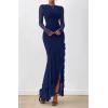 imageBTFBM Womens Maxi Dresses Fall 2025 Long Sleeve Ruched Bodycon Solid Ruffle Mermaid Cocktail Wedding Guest DressNavy