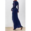 imageBTFBM Womens Maxi Dresses Fall 2025 Long Sleeve Ruched Bodycon Solid Ruffle Mermaid Cocktail Wedding Guest DressNavy