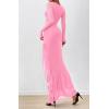imageBTFBM Womens Maxi Dresses Fall 2025 Long Sleeve Ruched Bodycon Solid Ruffle Mermaid Cocktail Wedding Guest DressPink