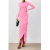 imageBTFBM Womens Maxi Dresses Fall 2025 Long Sleeve Ruched Bodycon Solid Ruffle Mermaid Cocktail Wedding Guest DressPink
