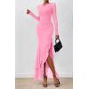 imageBTFBM Womens Maxi Dresses Fall 2025 Long Sleeve Ruched Bodycon Solid Ruffle Mermaid Cocktail Wedding Guest DressPink