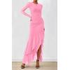 imageBTFBM Womens Maxi Dresses Fall 2025 Long Sleeve Ruched Bodycon Solid Ruffle Mermaid Cocktail Wedding Guest DressPink