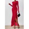 imageBTFBM Womens Maxi Dresses Fall 2025 Long Sleeve Ruched Bodycon Solid Ruffle Mermaid Cocktail Wedding Guest DressRed