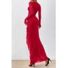 imageBTFBM Womens Maxi Dresses Fall 2025 Long Sleeve Ruched Bodycon Solid Ruffle Mermaid Cocktail Wedding Guest DressRed